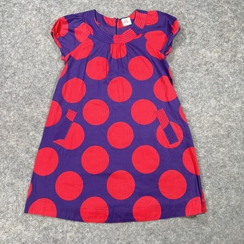 Mini Boden Dress Girls 10 Purple Red Polka Dot Puff Sleeve A-Line Cotton